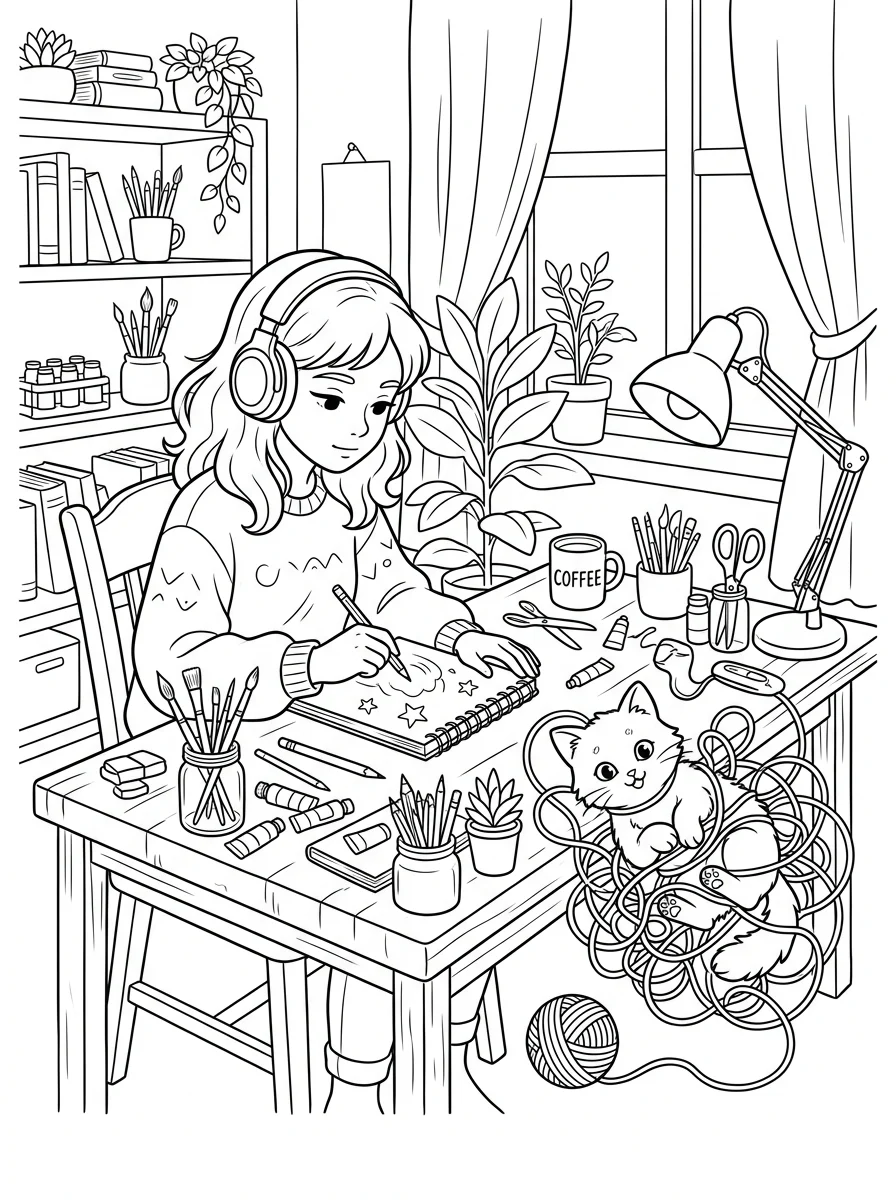 Desenho Lo-Fi Girls para colorir 11