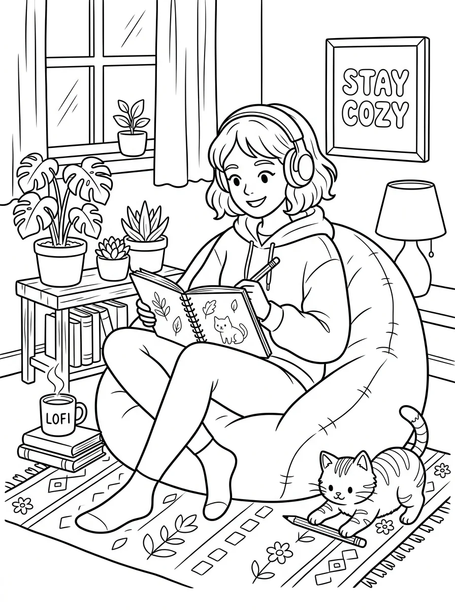 Desenho Lo-Fi Girls para colorir 12