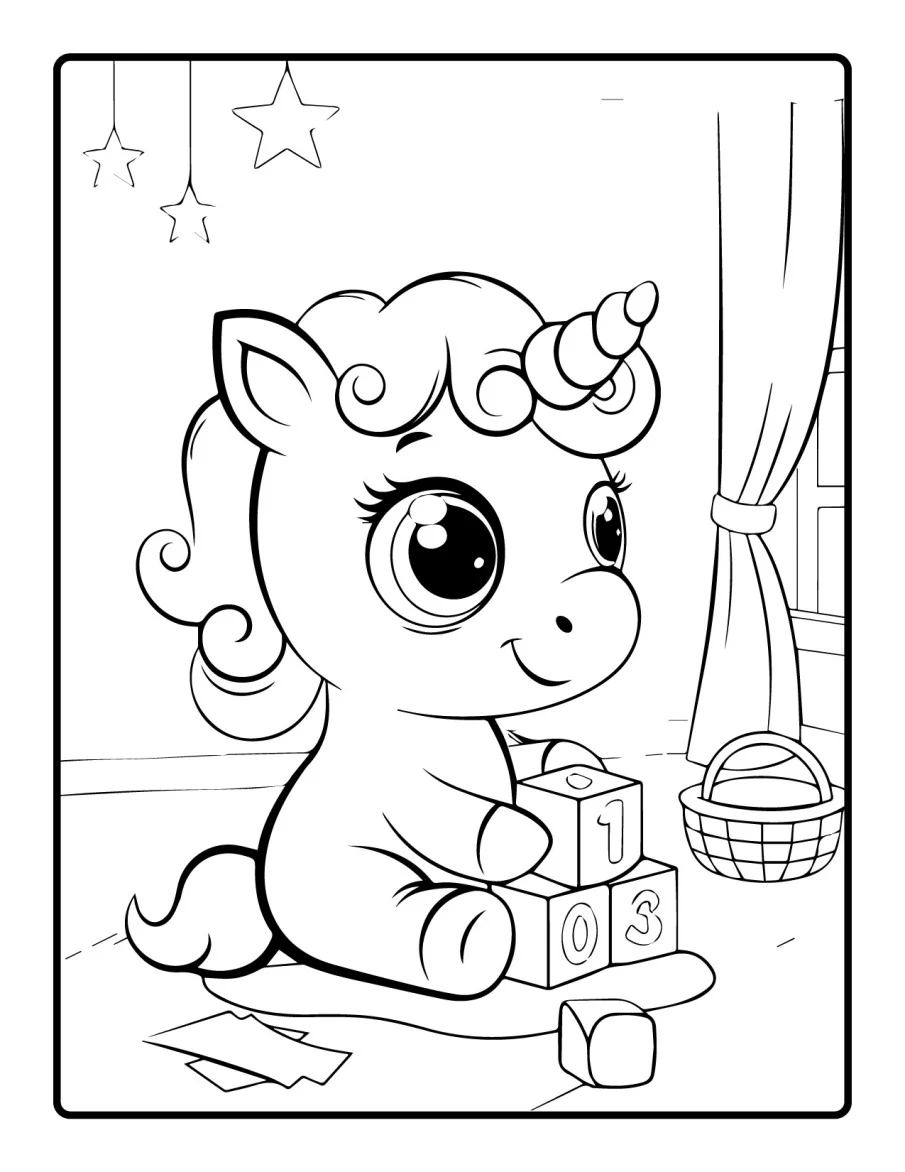 Desenho simples de Baby Unicórnio para colorir 21
