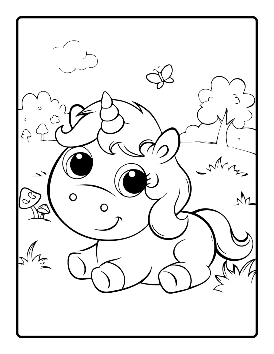 Desenho simples de Baby Unicórnio para colorir 9