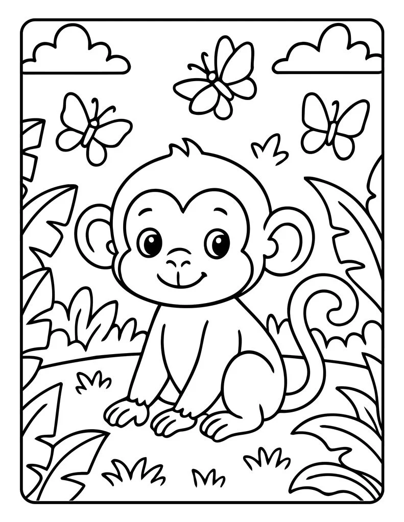 Desenho simples de Macaco para colorir 14